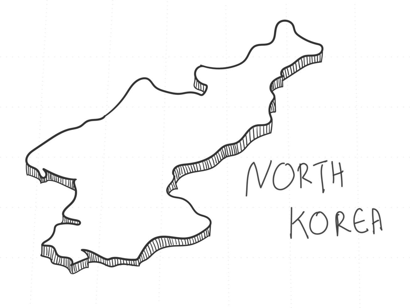 dibujado a mano del mapa 3d de corea del norte sobre fondo blanco. vector