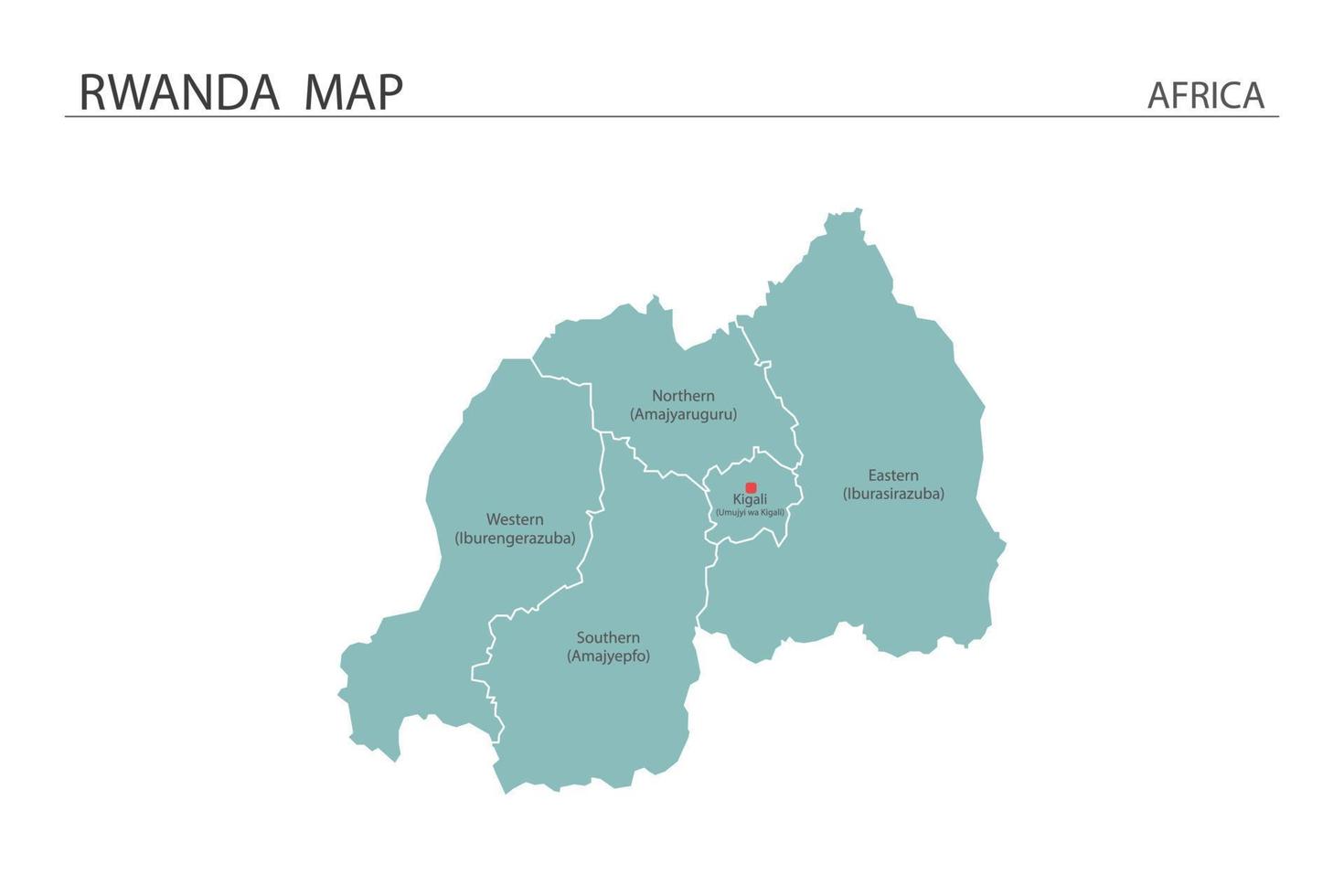 Ruanda mapa ilustración vectorial sobre fondo blanco. el mapa tiene toda la provincia y marca la ciudad capital de ruanda. vector