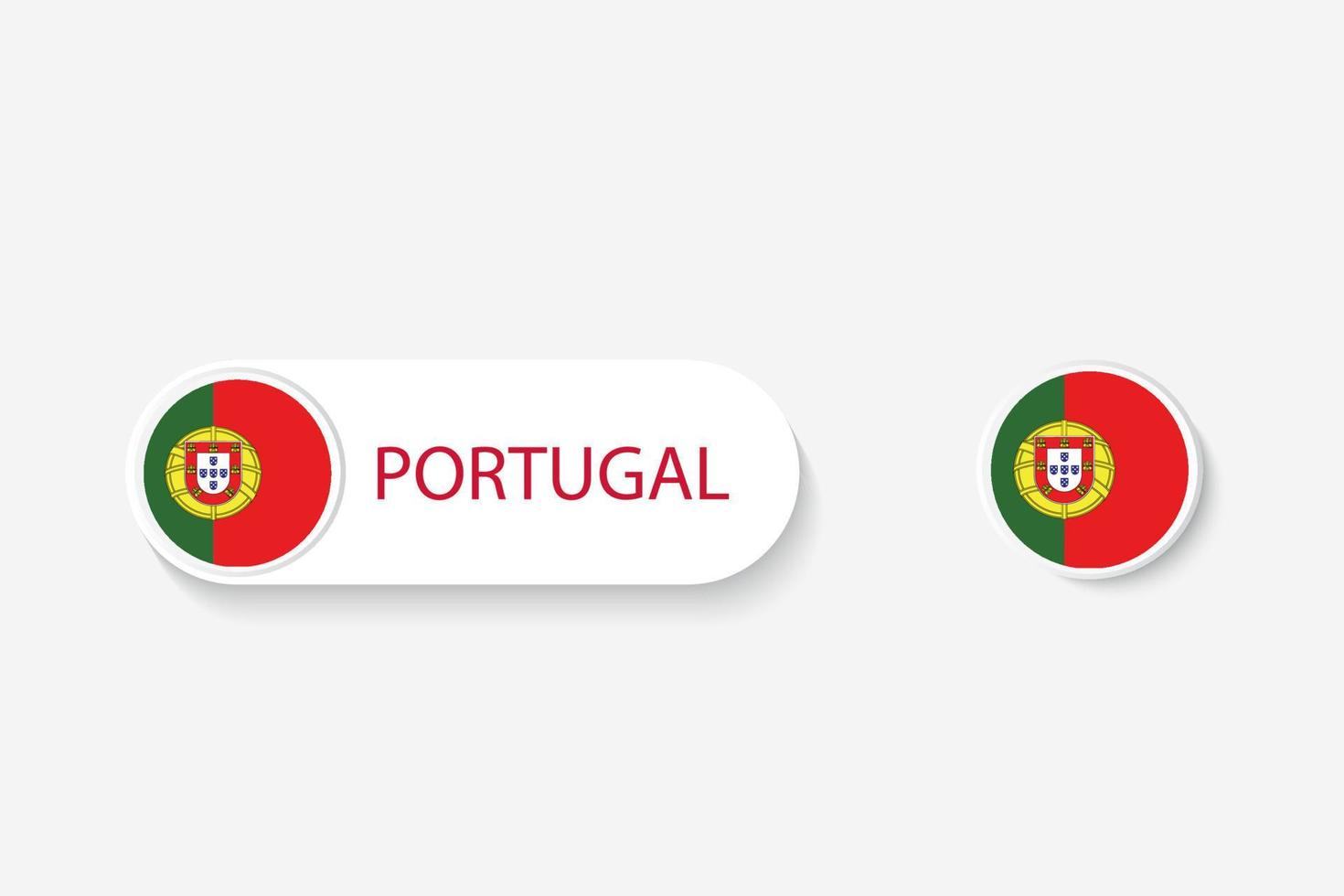 bandera de botón de portugal en ilustración de forma ovalada con palabra de portugal. y botón bandera portugal. vector