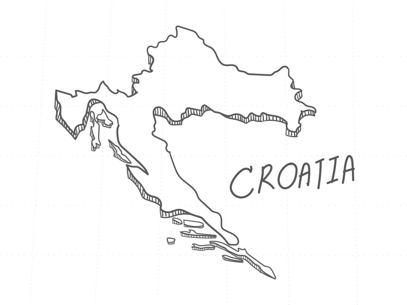 dibujado a mano del mapa 3d de croacia sobre fondo blanco. vector