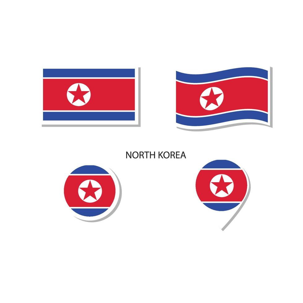 North Korea flag logo icon set, rectangle flat icons, circular shape, marker with flags. vector