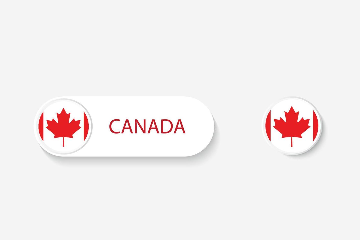 bandera de botón de canadá en ilustración de forma ovalada con palabra de canadá. y botón de la bandera de canadá. vector