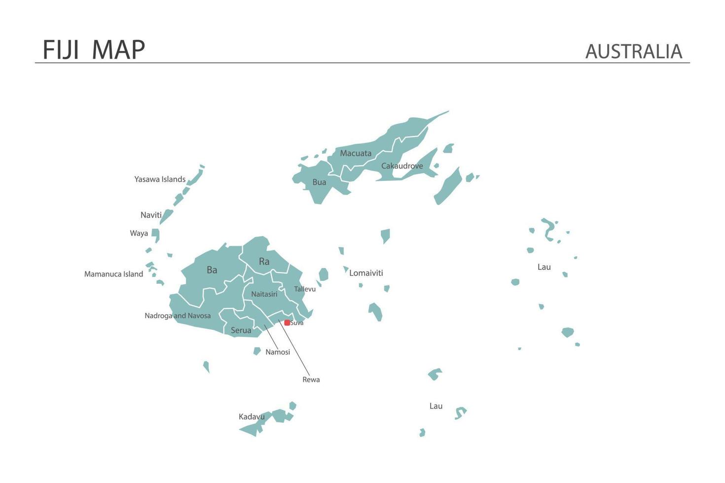 Fiji map vector on white background. Map have all province and mark the capital city of Fiji.