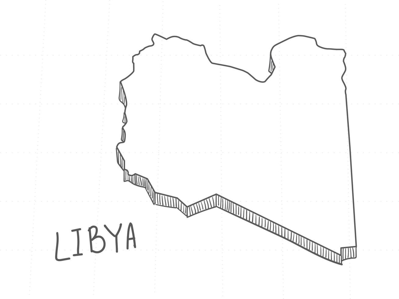 dibujado a mano del mapa 3d de libia sobre fondo blanco. vector