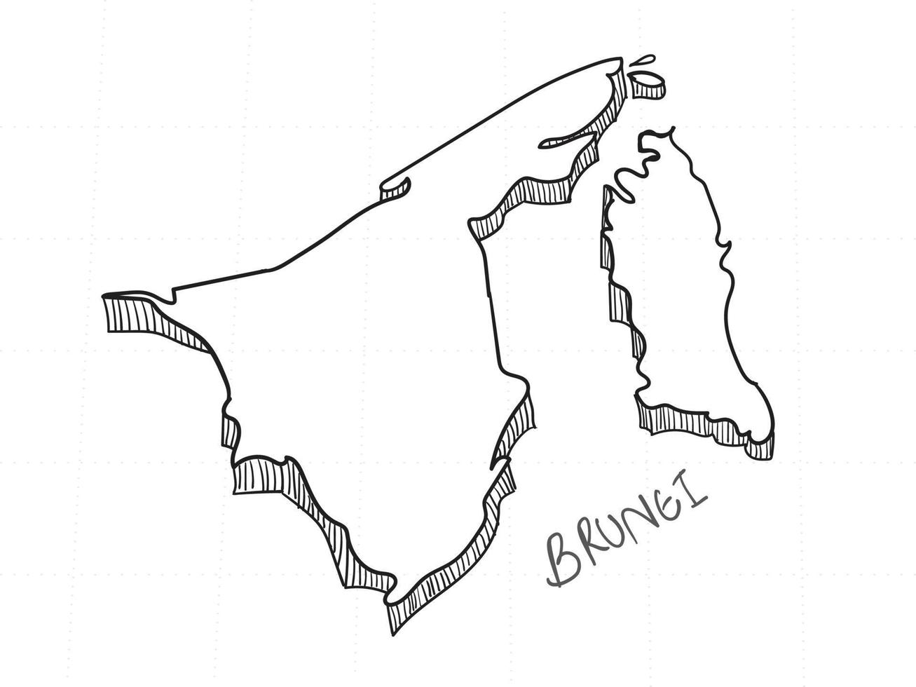 dibujado a mano del mapa 3d de brunei sobre fondo blanco. vector