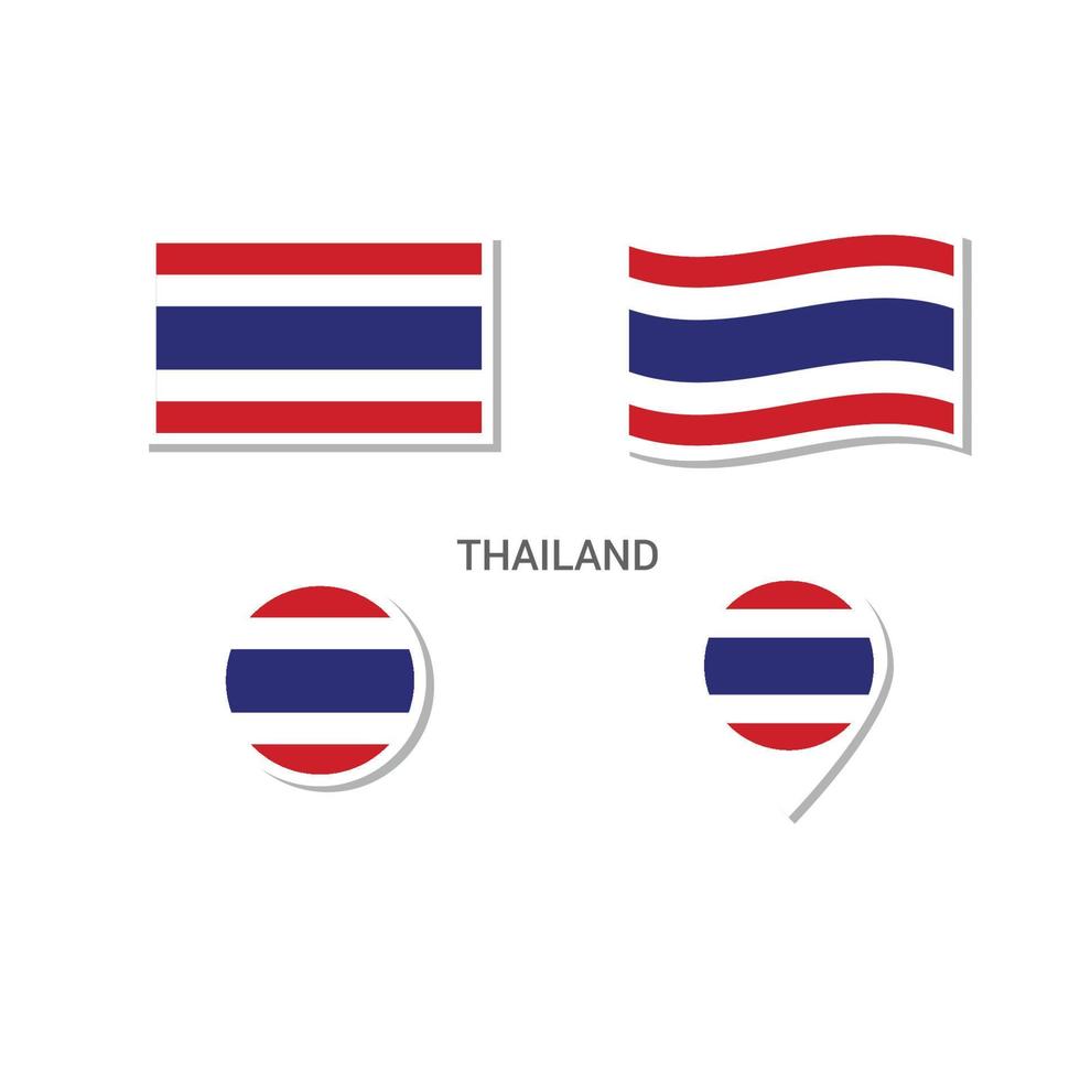 conjunto de iconos del logotipo de la bandera de Tailandia, iconos planos rectangulares, forma circular, marcador con banderas. vector