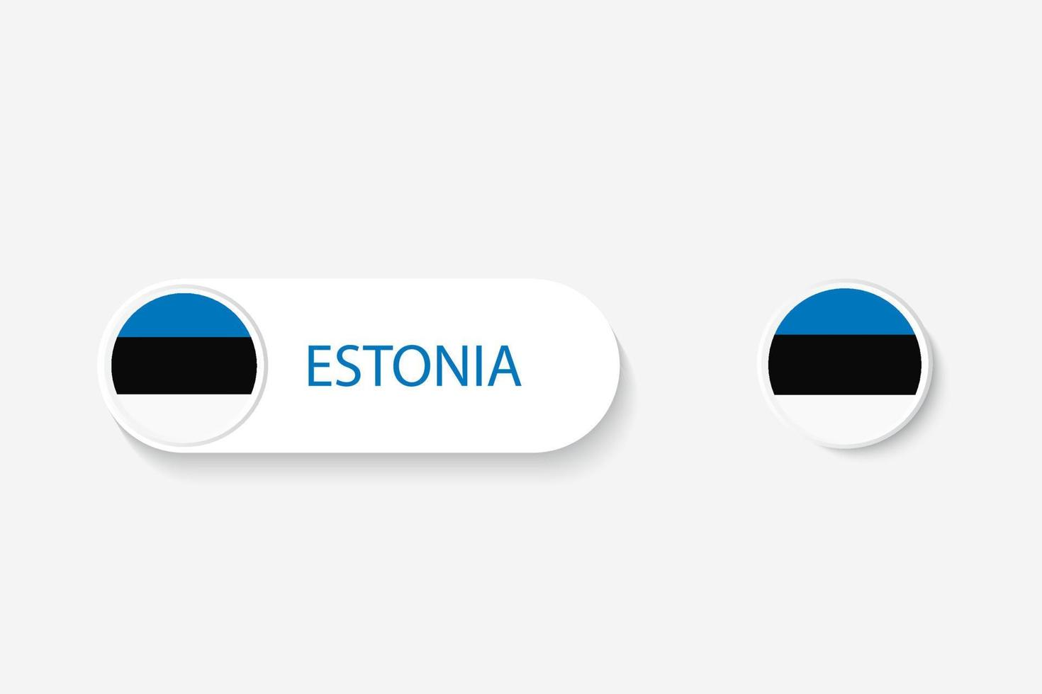 bandera de botón de estonia en ilustración de forma ovalada con palabra de estonia. y botón bandera estonia. vector