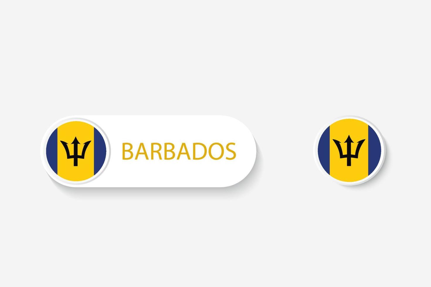 bandera de botón de barbados en ilustración de forma ovalada con palabra de barbados. y boton bandera barbados. vector