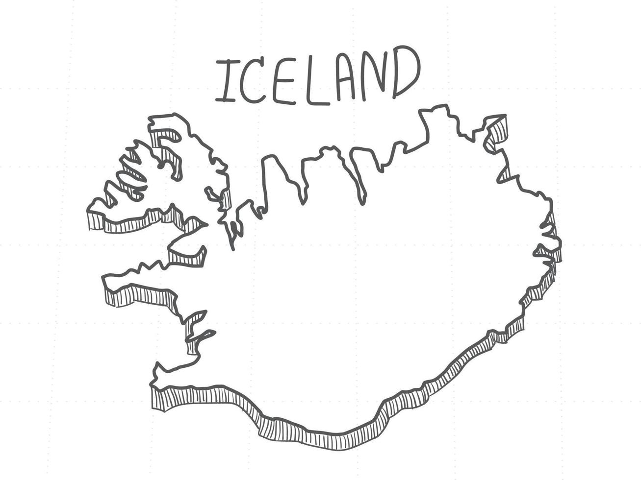 dibujado a mano del mapa 3d de islandia sobre fondo blanco. vector