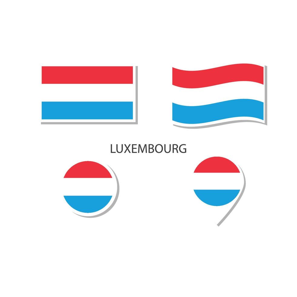 Luxembourg flag logo icon set, rectangle flat icons, circular shape, marker with flags. vector