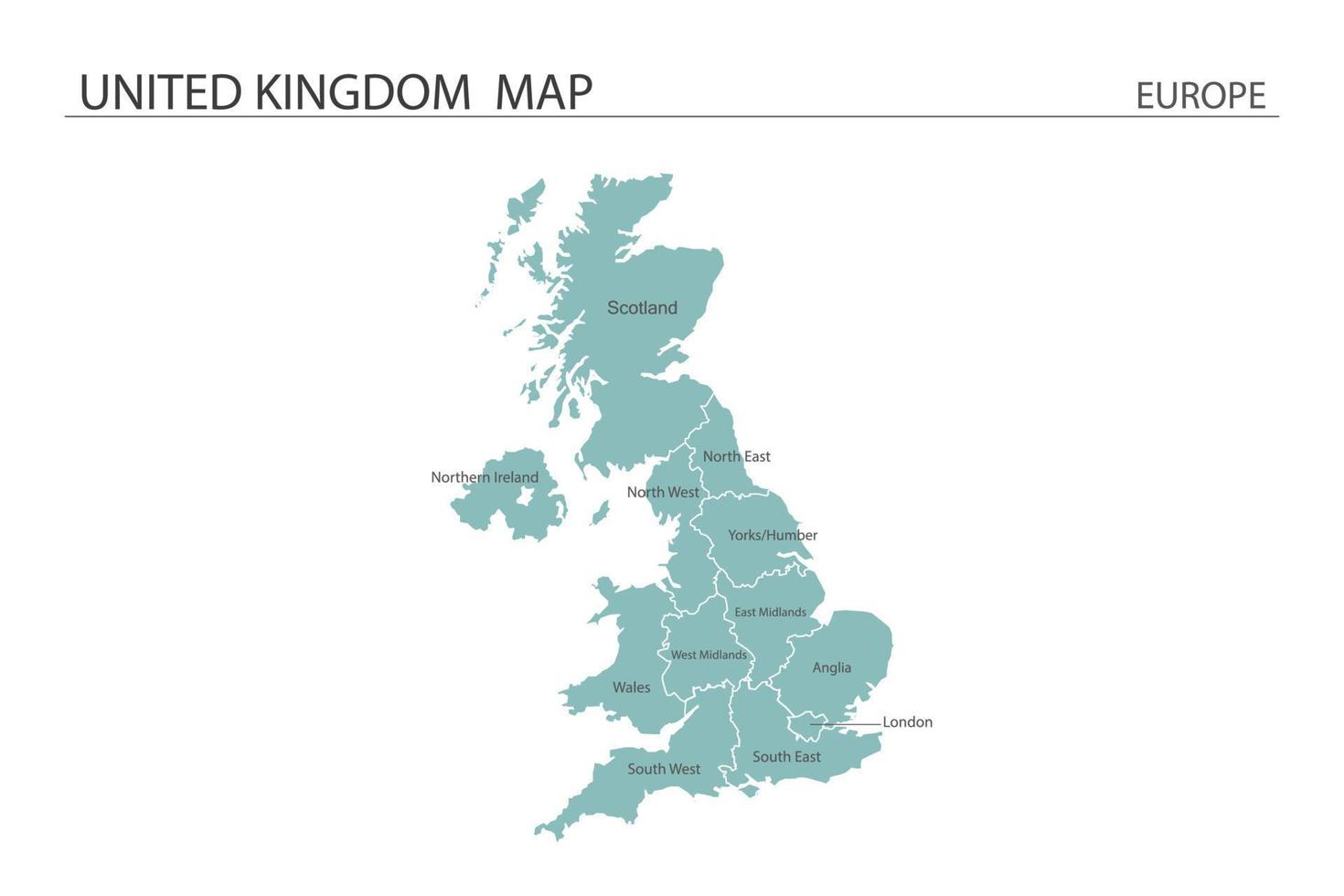 Reino Unido mapa vector sobre fondo blanco. el mapa tiene toda la provincia y marca la ciudad capital del Reino Unido.