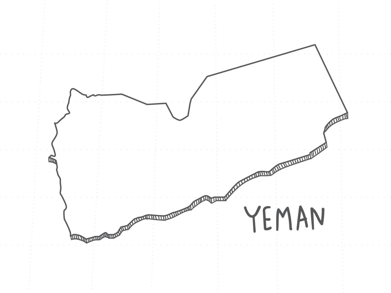 dibujado a mano del mapa 3d de yemen sobre fondo blanco. vector