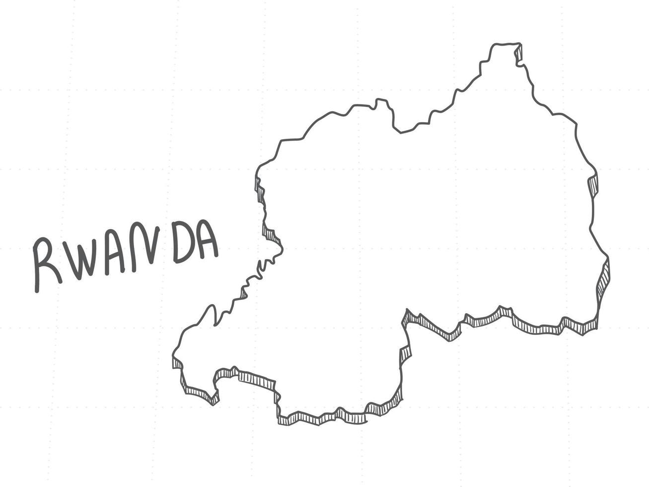 Hand Drawn of Rwanda 3D Map on White Background. vector