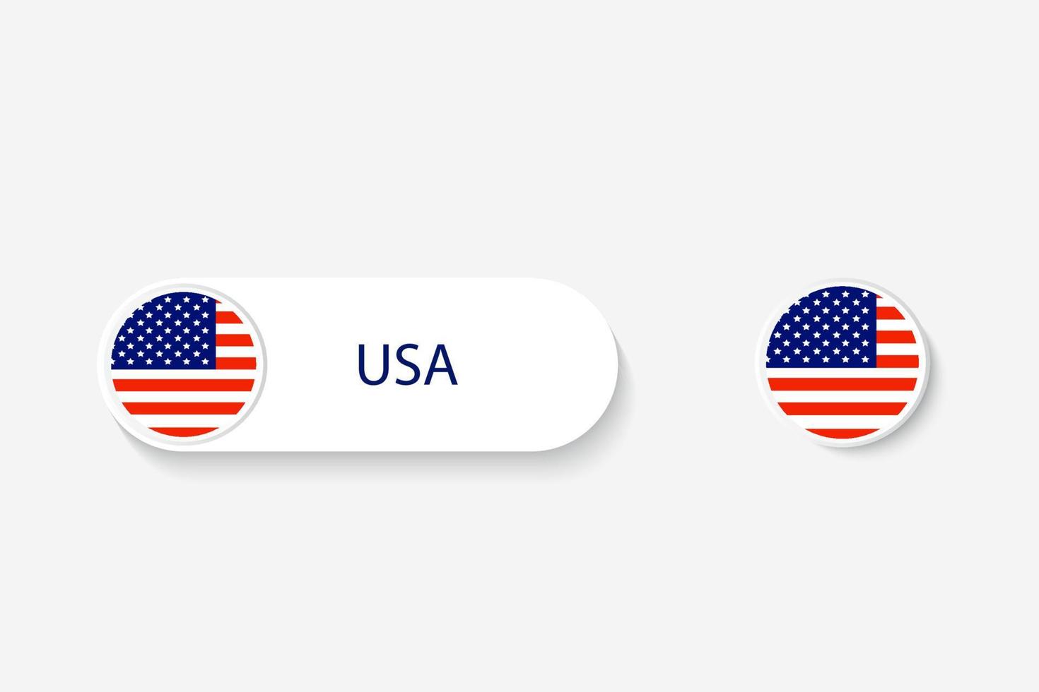 USA button flag in illustration of oval shaped with word of USA. And button flag USA. vector