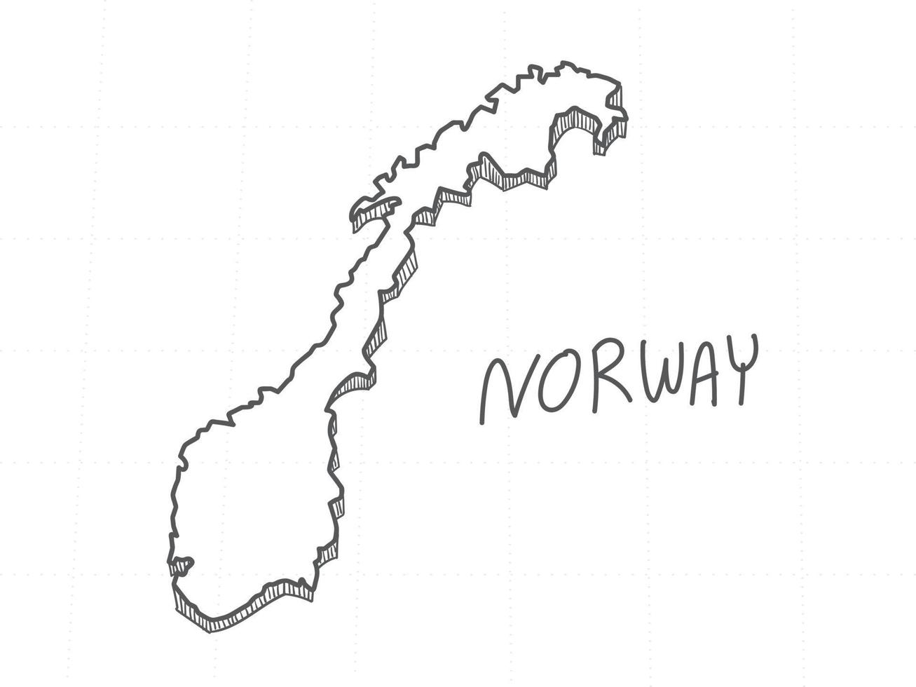 dibujado a mano del mapa 3d de noruega sobre fondo blanco. vector