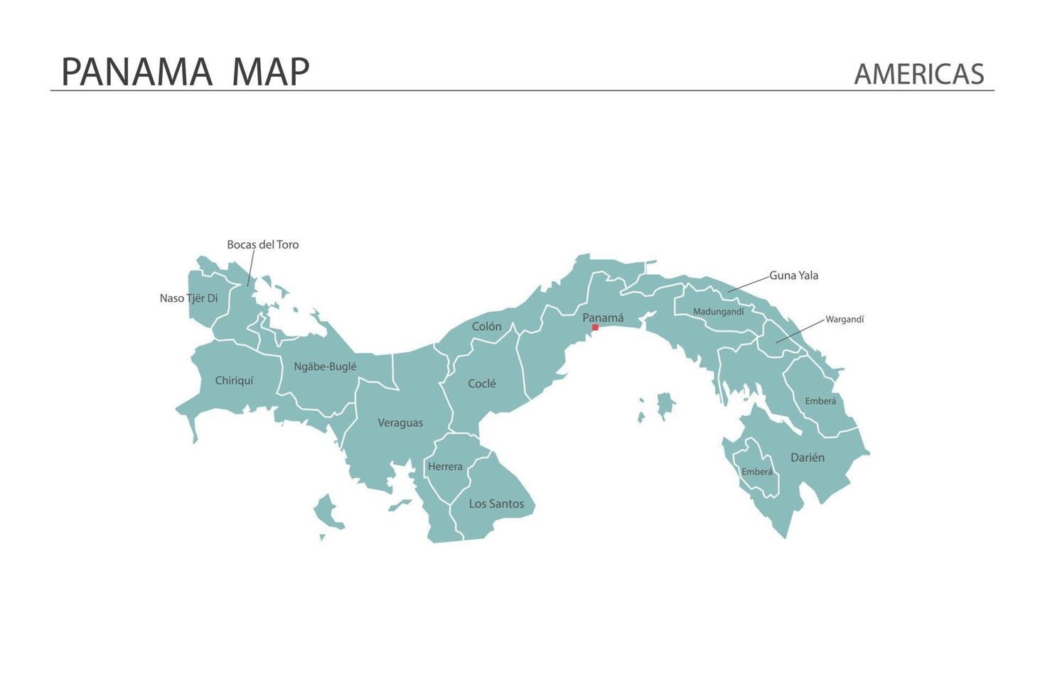 Vector de mapa de Panamá sobre fondo blanco. el mapa tiene toda la provincia y marca la ciudad capital de panamá.