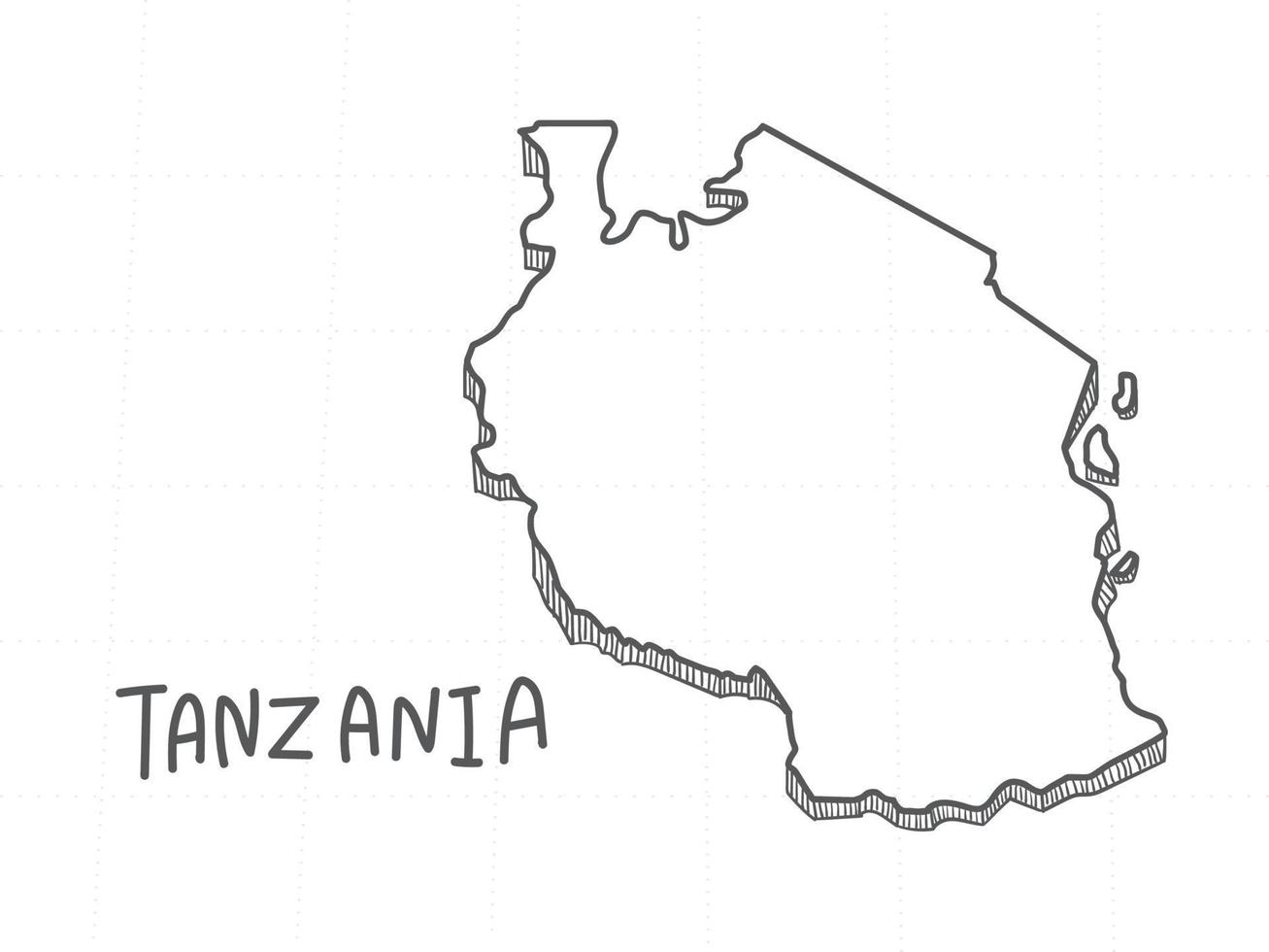 dibujado a mano del mapa 3d de tanzania sobre fondo blanco. vector