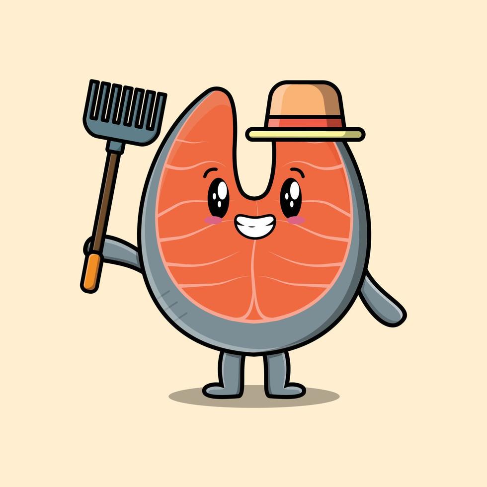 Cute cartoon Agricultural worker fresh salmon vector