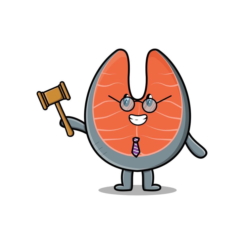 cartoon wise judge fresh salmon holding a hammer vector