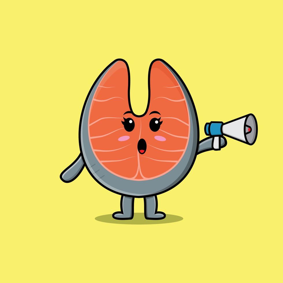 Cute Cartoon fresh salmon speak with megaphone vector