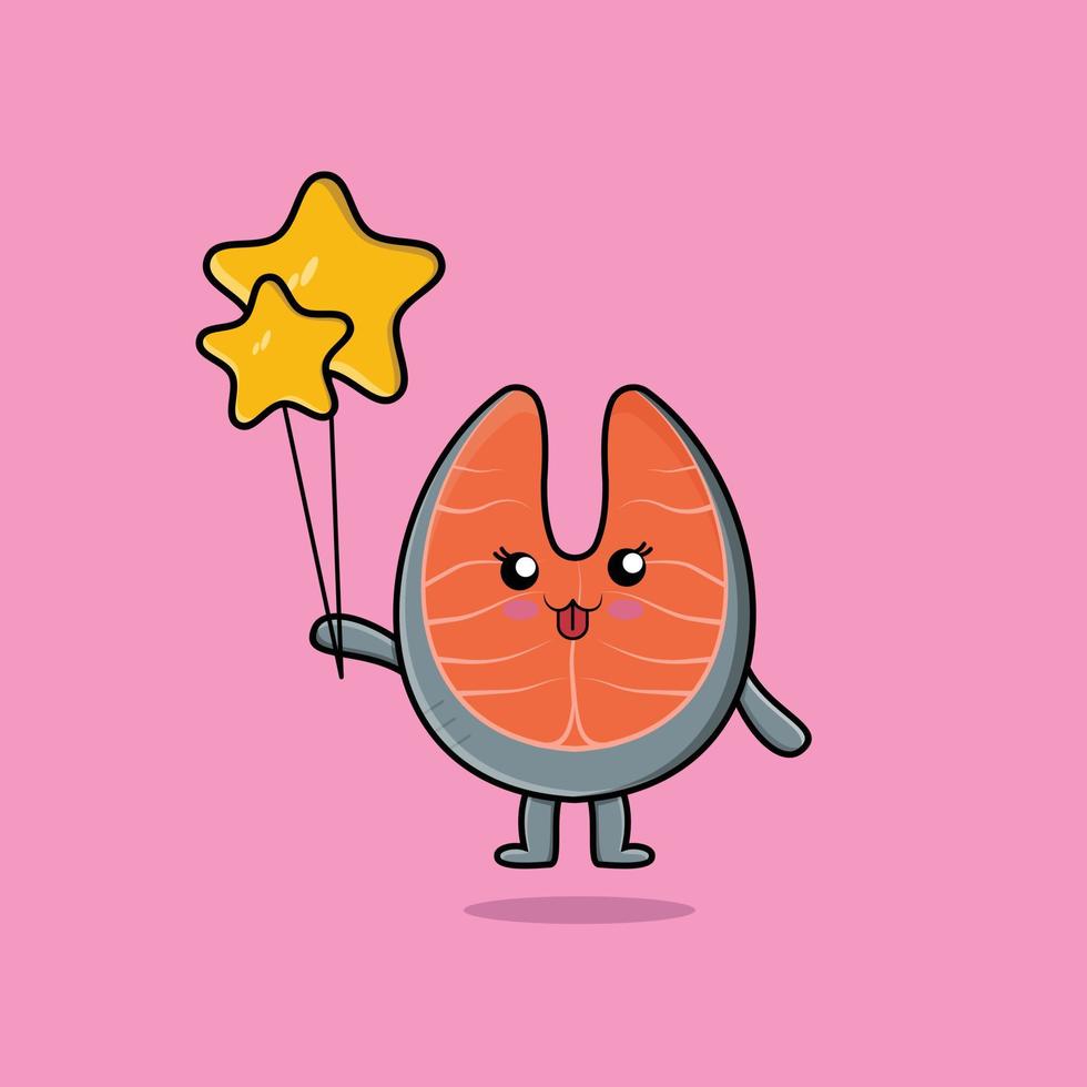 Cute cartoon fresh salmon floating with star vector