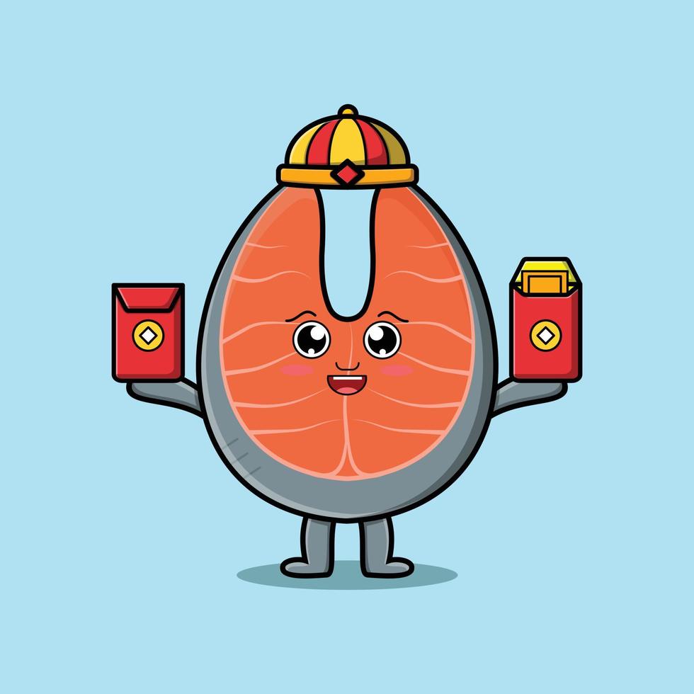 Cute cartoon fresh salmon chinese character vector