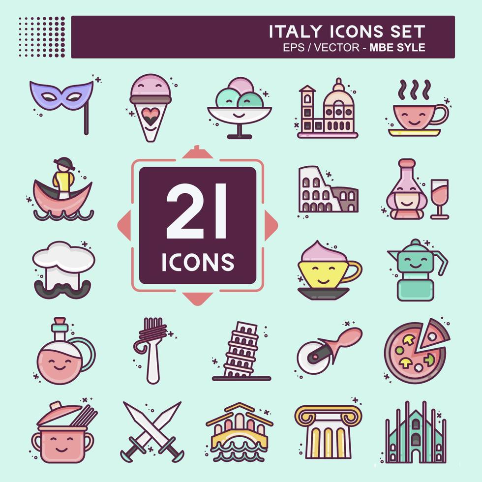 conjunto de iconos de italia. adecuado para el símbolo de la educación. estilo mbe. diseño simple editable. vector de plantilla de diseño. ilustración sencilla