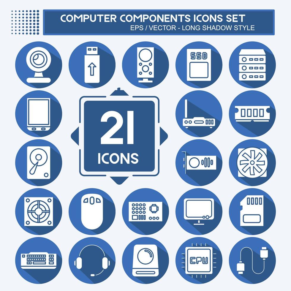 Icon Set Computer Components. suitable for education symbol. long shadow style. simple design editable. design template vector. simple illustration vector