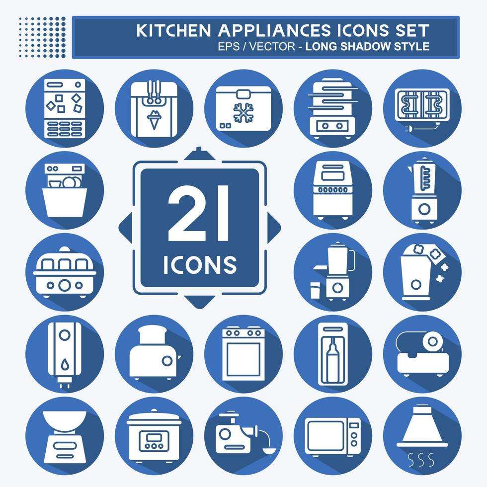 Icon Set Kitchen Appliances. suitable for Kitchen Sets symbol. long shadow style. simple design editable. design template vector. simple illustration vector