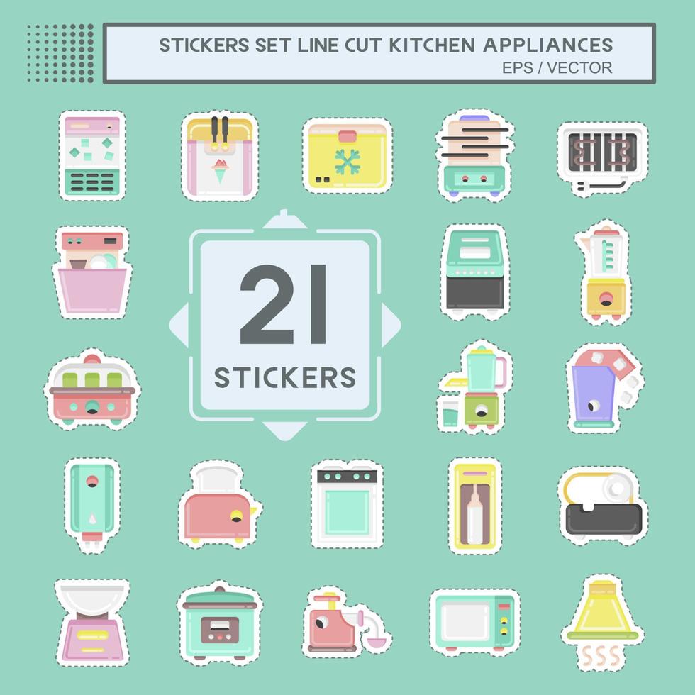 Sticker line cut Set Kitchen Appliances. suitable for Kitchen Sets symbol. flat style. simple design editable. design template vector. simple illustration vector