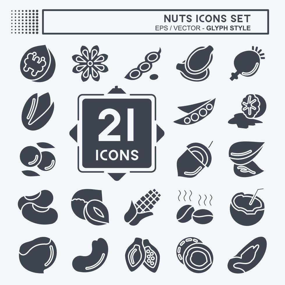 conjunto de iconos nueces. adecuado para el símbolo de las nueces. estilo de glifo. diseño simple editable. vector de plantilla de diseño. ilustración sencilla