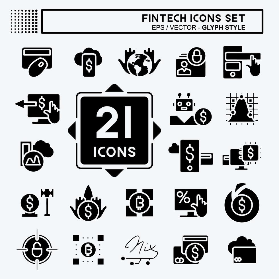 Icon Set Fintech. suitable for education symbol. glyph style. simple design editable. design template vector. simple illustration vector