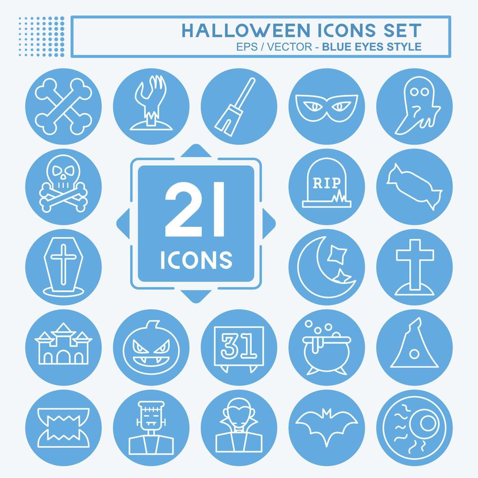 conjunto de iconos de halloween. adecuado para el símbolo de halloween. estilo de ojos azules. diseño simple editable. vector de plantilla de diseño. ilustración sencilla