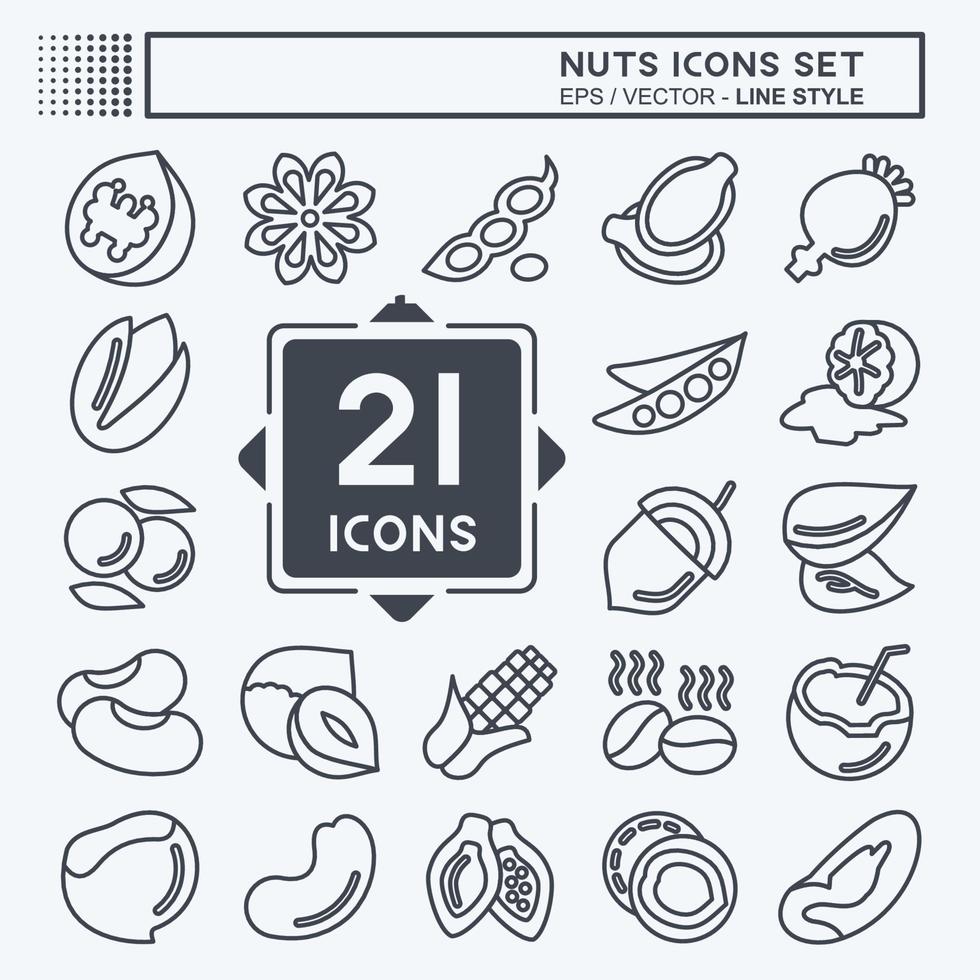 conjunto de iconos nueces. adecuado para el símbolo de las nueces. estilo de línea diseño simple editable. vector de plantilla de diseño. ilustración sencilla