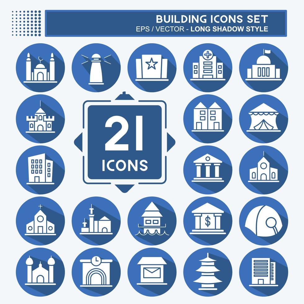 Icon Set Building. suitable for education symbol. long shadow style. simple design editable. design template vector. simple illustration vector