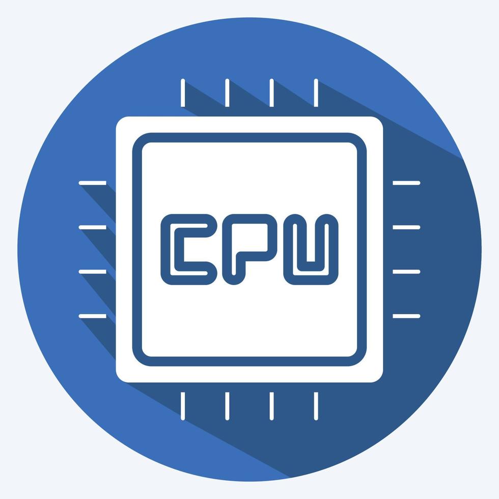 CPU de icono. adecuado para el símbolo de los componentes de la computadora. estilo de sombra larga. diseño simple editable. vector de plantilla de diseño. ilustración sencilla