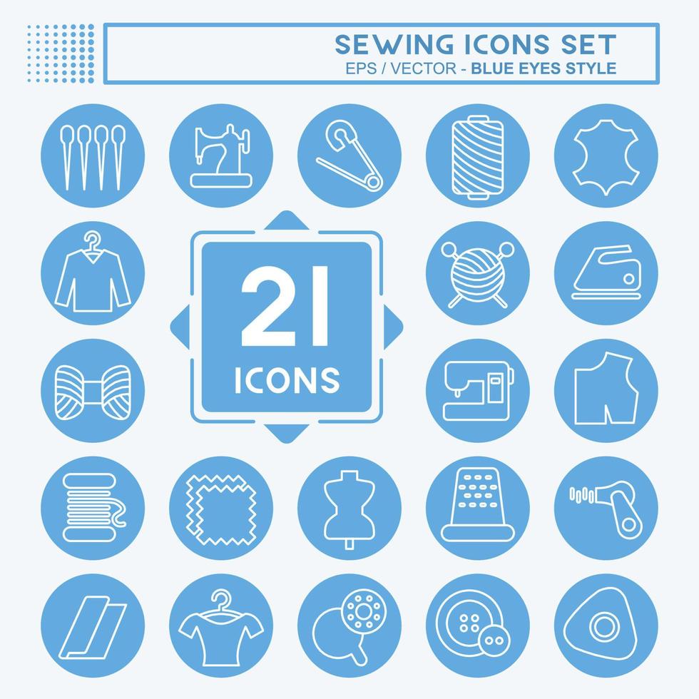 Icon Set Sewing. suitable for education symbol. blue eyes style. simple design editable. design template vector. simple illustration vector