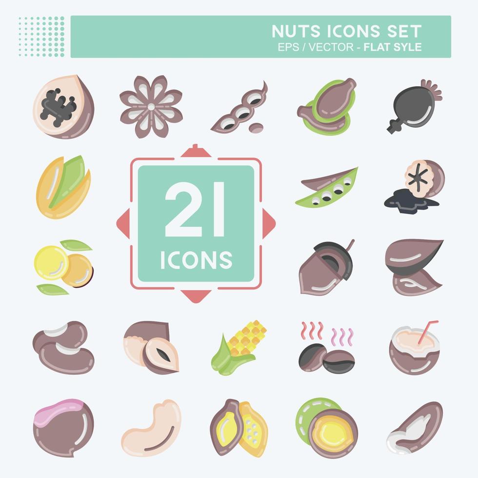 conjunto de iconos nueces. adecuado para el símbolo de las nueces. estilo plano diseño simple editable. vector de plantilla de diseño. ilustración sencilla