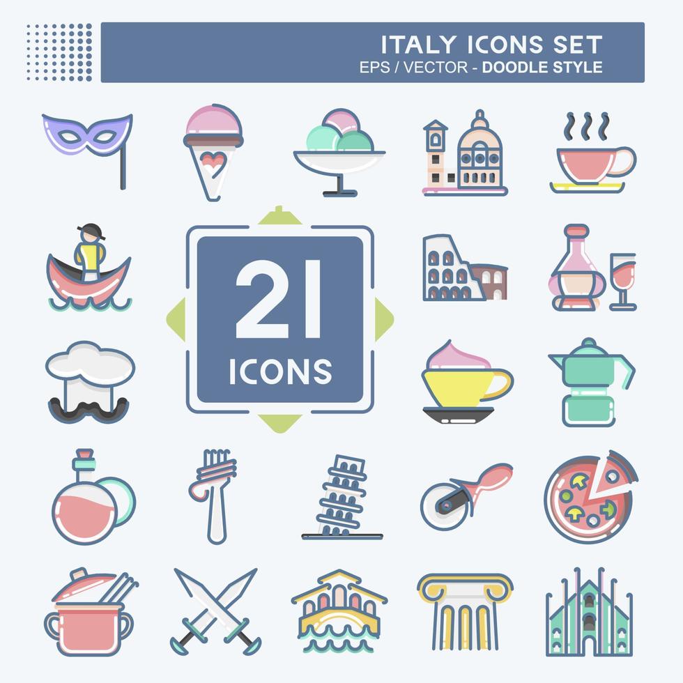 conjunto de iconos de italia. adecuado para el símbolo de la educación. estilo garabato. diseño simple editable. vector de plantilla de diseño. ilustración sencilla