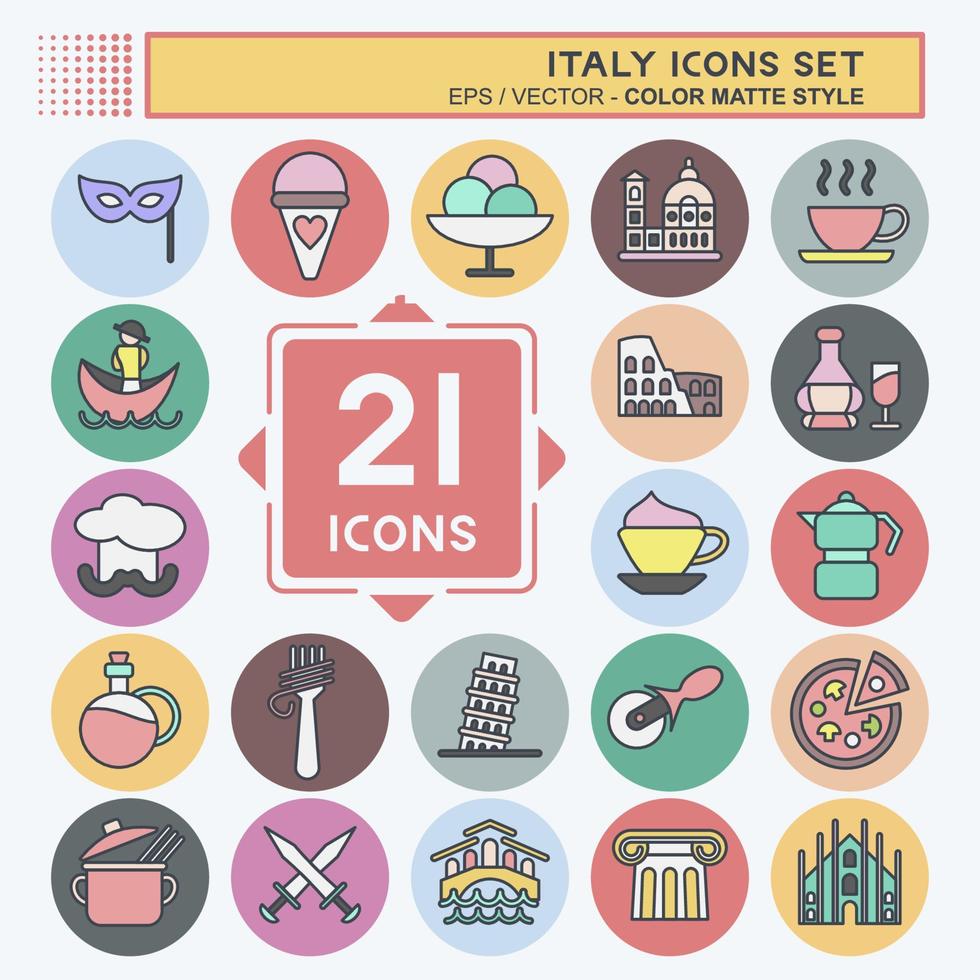 Icon Set Italy. suitable for education symbol. color mate style. simple design editable. design template vector. simple illustration vector