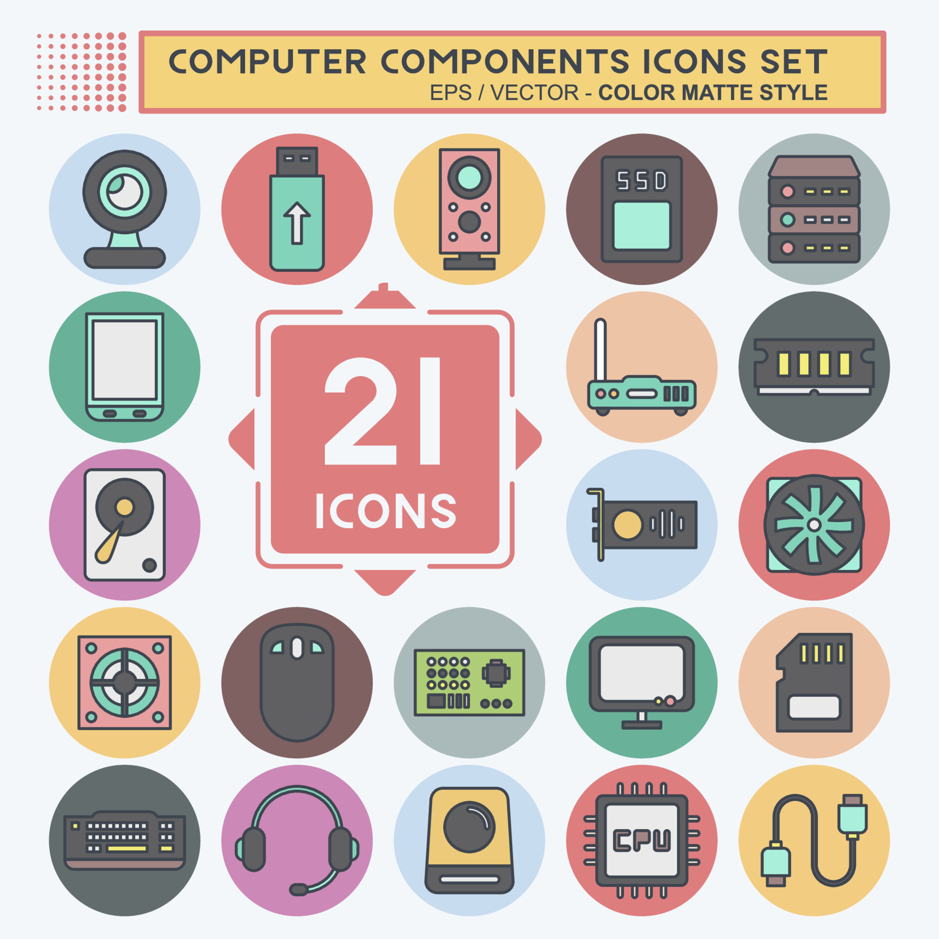 Icon Set Computer Components. suitable for education symbol. color mate ...