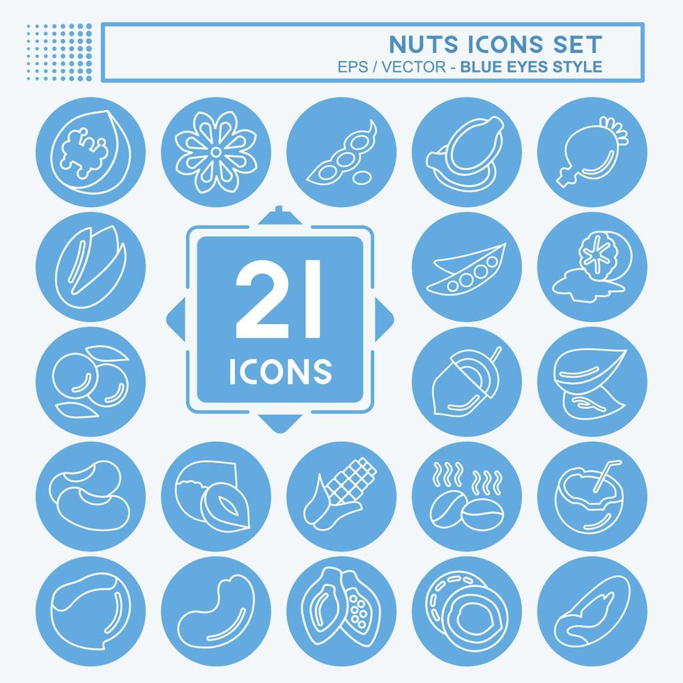 conjunto de iconos nueces. adecuado para el símbolo de las nueces. estilo de ojos azules. diseño simple editable. vector de plantilla de diseño. ilustración sencilla