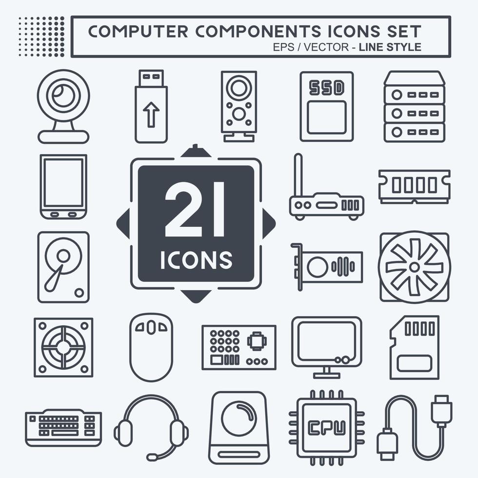 Icon Set Computer Components. suitable for education symbol. line style. simple design editable. design template vector. simple illustration vector