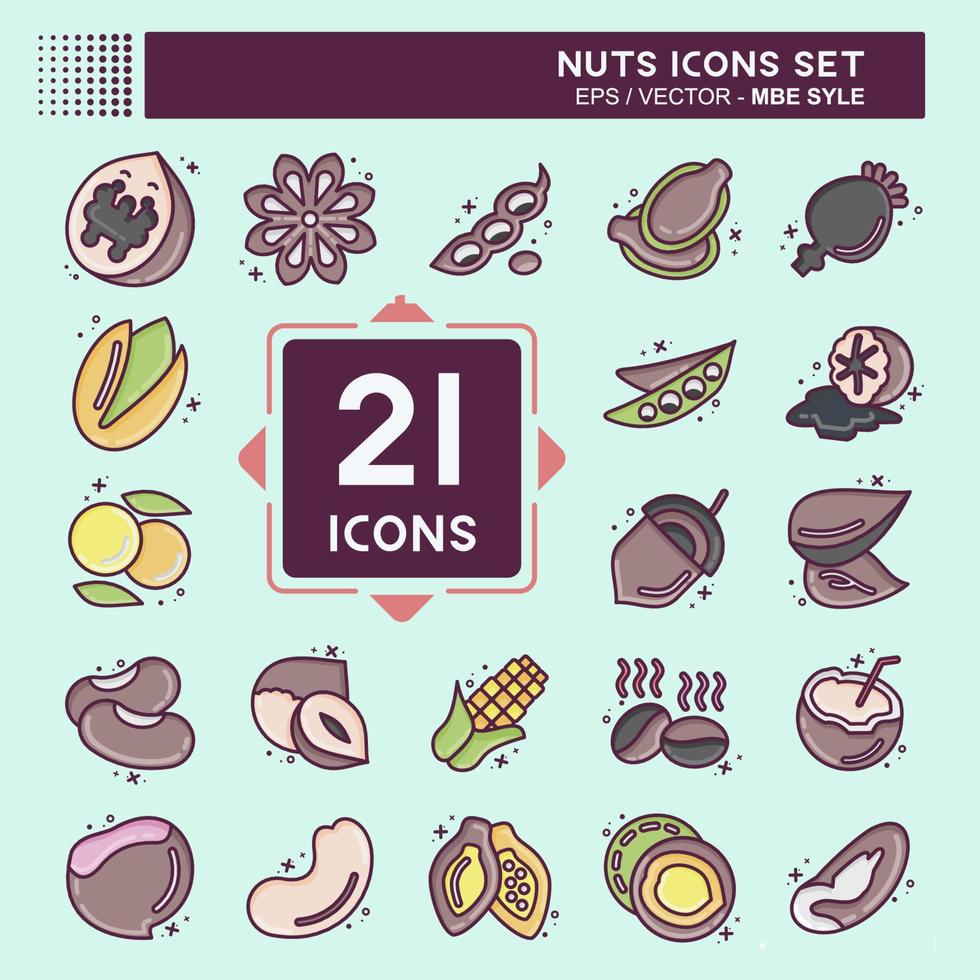 conjunto de iconos nueces. adecuado para el símbolo de las nueces. estilo mbe. diseño simple editable. vector de plantilla de diseño. ilustración sencilla