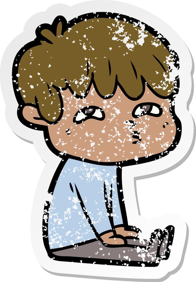 distressed sticker of a cartoon curious man vector