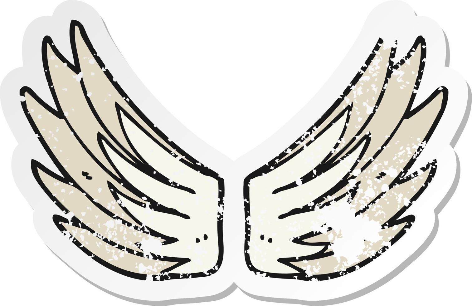 distressed sticker of a cartoon wings symbol vector