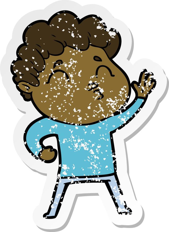 distressed sticker of a cartoon man pouting vector