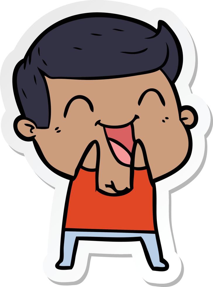 sticker of a cartoon man laughing vector