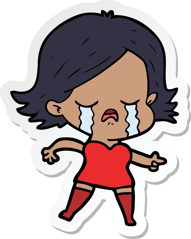 sticker of a cartoon girl crying and pointing vector