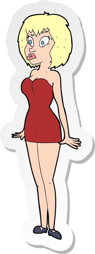 sticker of a cartoon surprised woman in short dress vector